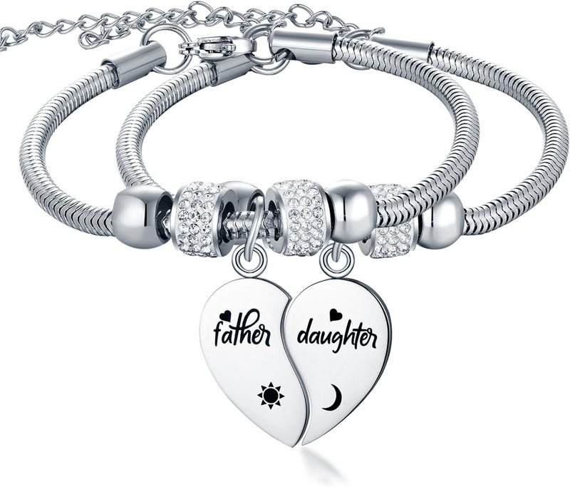 Yonhon Father Daughter Necklace for 2, Father Daughter Matching Bracelet Set for 2 - Image 1